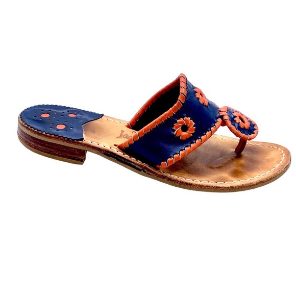 Jack Rogers Navajo Rattan Open Toe Slide On Sandals Midnight Blue Red 6 Leather - Picture 2 of 10